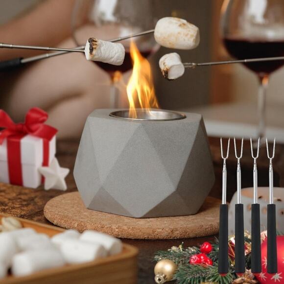 Tabletop Stone Fireplace w/ 4 s’mores roasting sticks, manuals Great Gift - Picture 1 of 10